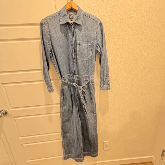 Vintage Gap Denim Full Bodysuit Jumper Women's Size 4 Tie Belt 80s 90s Fashion - Picture 1 of 8